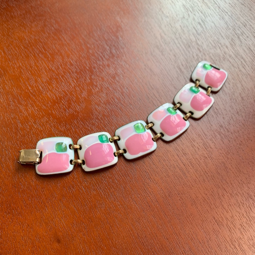 Vintage Kay Denning Modernist Bracelet Pink Green